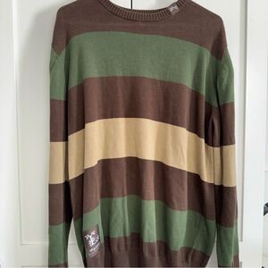 Lrg Men's Striped Crewneck Sweater in Brown, Green & Cream